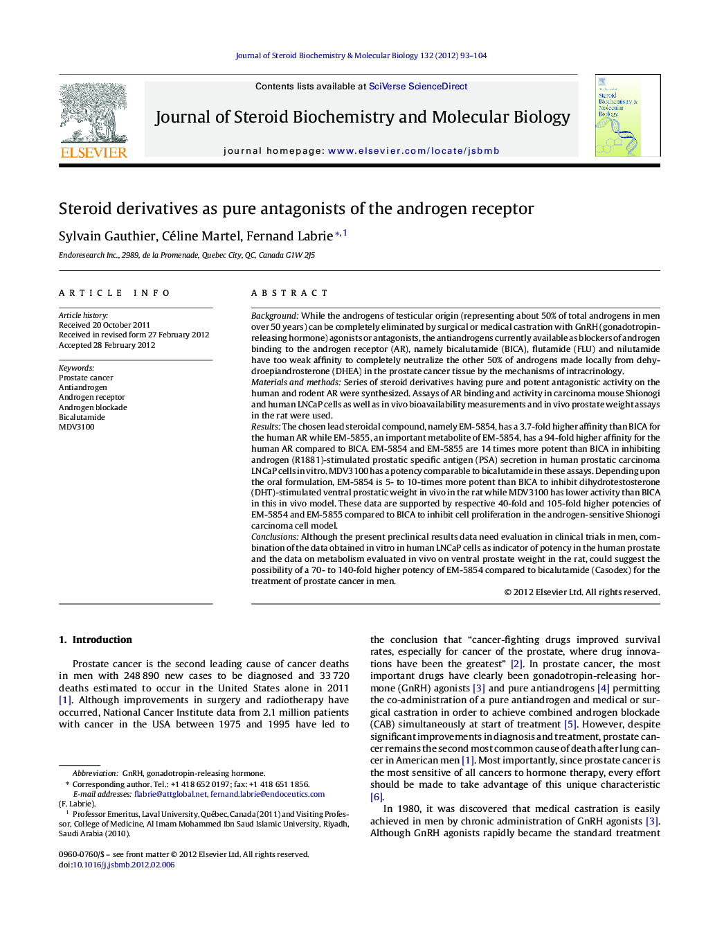 Steroid derivatives as pure antagonists of the androgen receptor