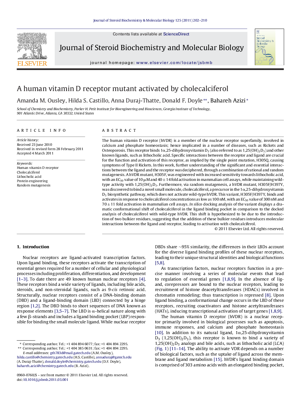 A human vitamin D receptor mutant activated by cholecalciferol