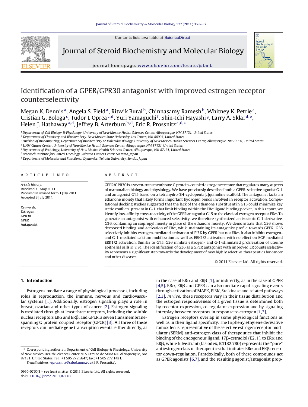 Identification of a GPER/GPR30 antagonist with improved estrogen receptor counterselectivity