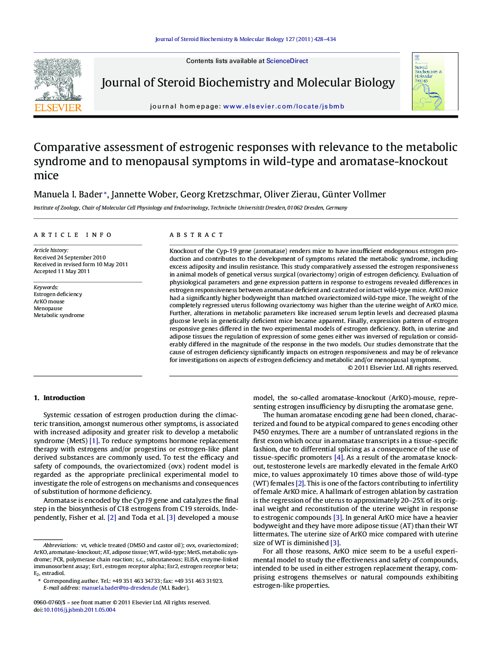 Comparative assessment of estrogenic responses with relevance to the metabolic syndrome and to menopausal symptoms in wild-type and aromatase-knockout mice