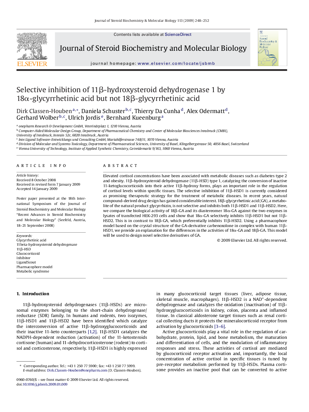 Selective inhibition of 11β-hydroxysteroid dehydrogenase 1 by 18α-glycyrrhetinic acid but not 18β-glycyrrhetinic acid