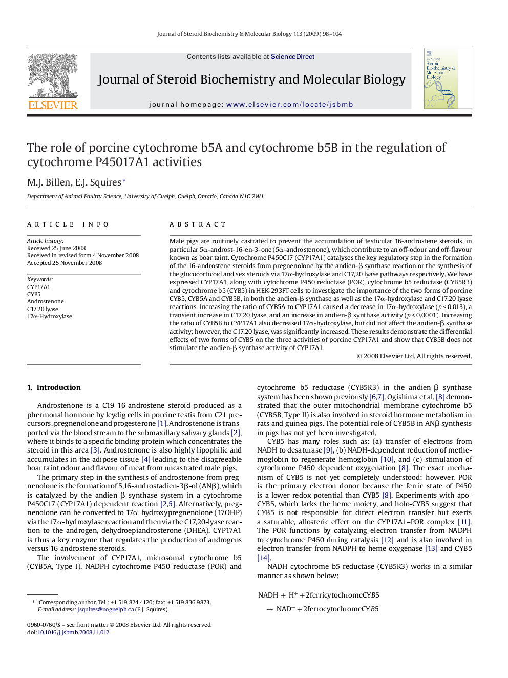 The role of porcine cytochrome b5A and cytochrome b5B in the regulation of cytochrome P45017A1 activities