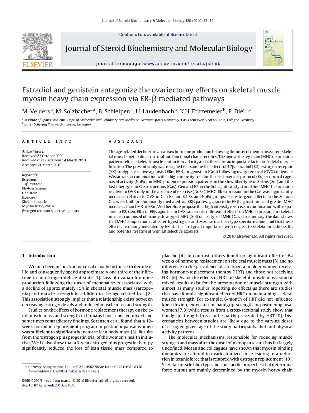 Estradiol and genistein antagonize the ovariectomy effects on skeletal muscle myosin heavy chain expression via ER-β mediated pathways