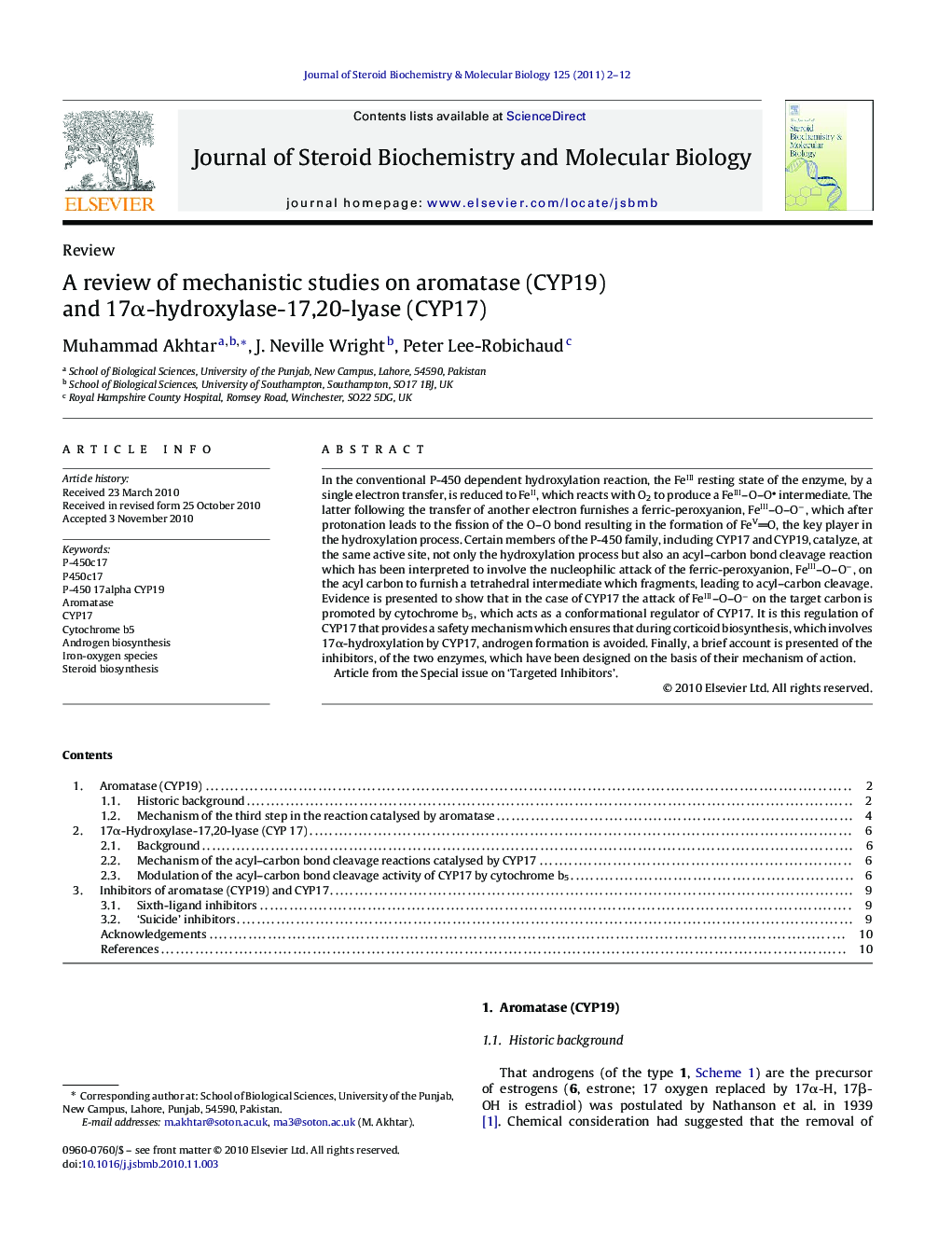 A review of mechanistic studies on aromatase (CYP19) and 17α-hydroxylase-17,20-lyase (CYP17)