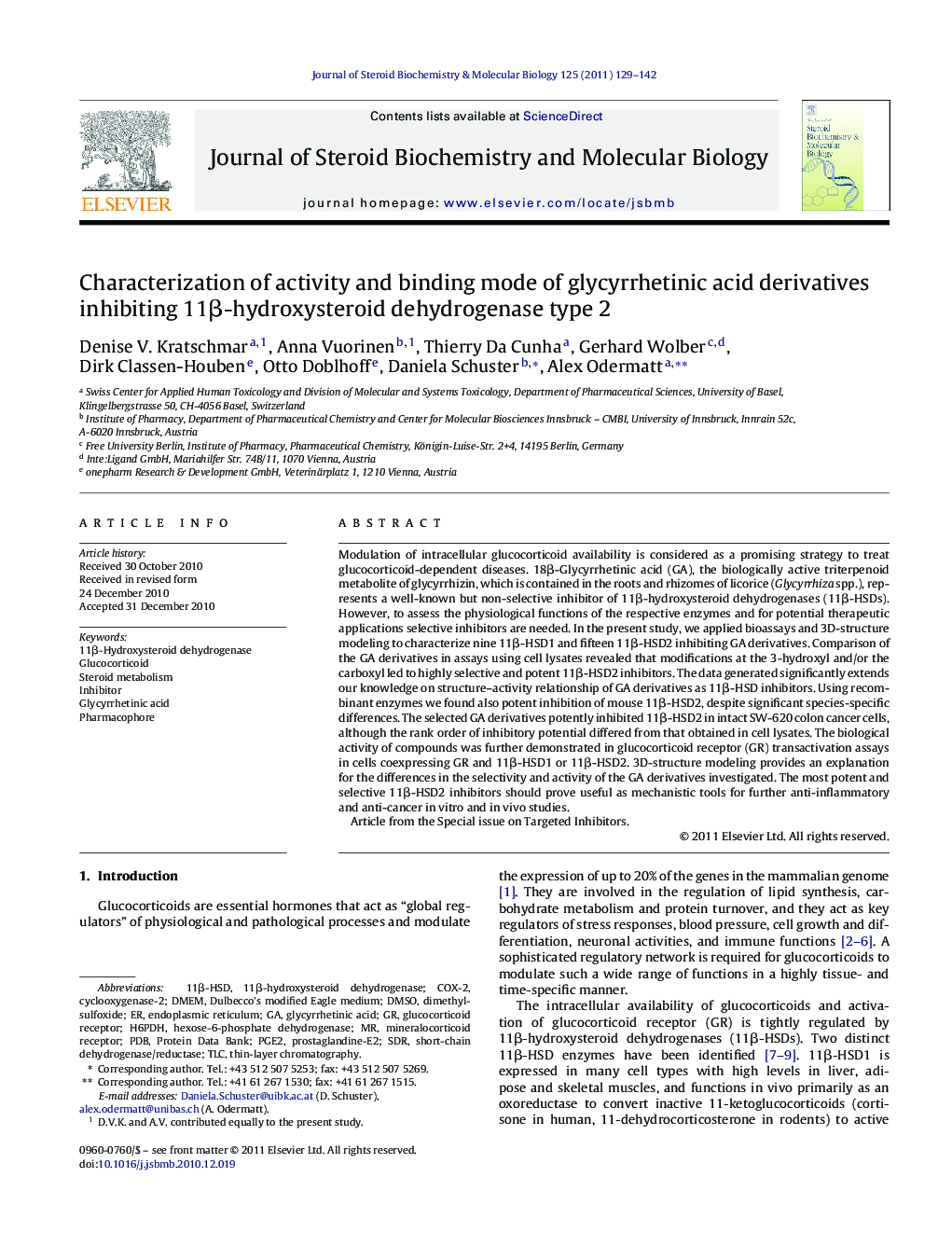 Characterization of activity and binding mode of glycyrrhetinic acid derivatives inhibiting 11β-hydroxysteroid dehydrogenase type 2