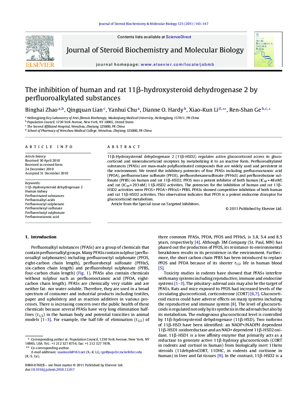 The inhibition of human and rat 11β-hydroxysteroid dehydrogenase 2 by perfluoroalkylated substances