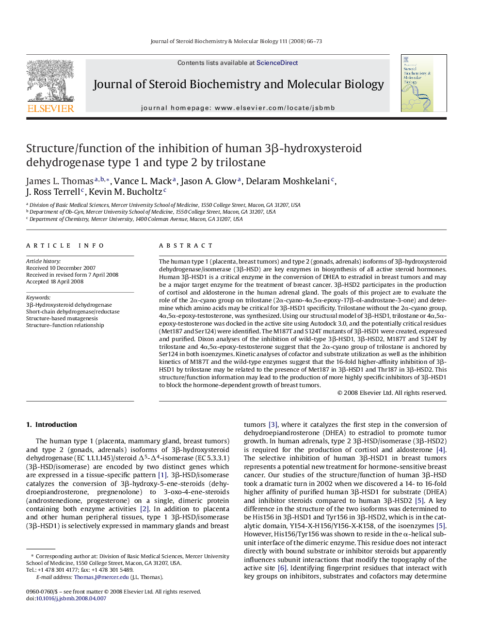 Structure/function of the inhibition of human 3β-hydroxysteroid dehydrogenase type 1 and type 2 by trilostane