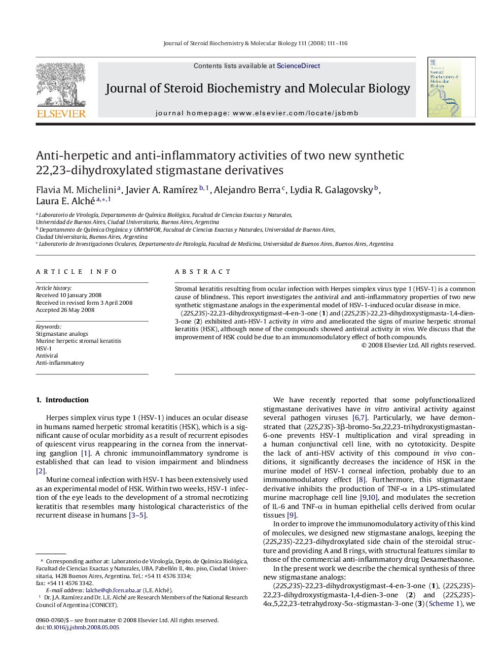 Anti-herpetic and anti-inflammatory activities of two new synthetic 22,23-dihydroxylated stigmastane derivatives