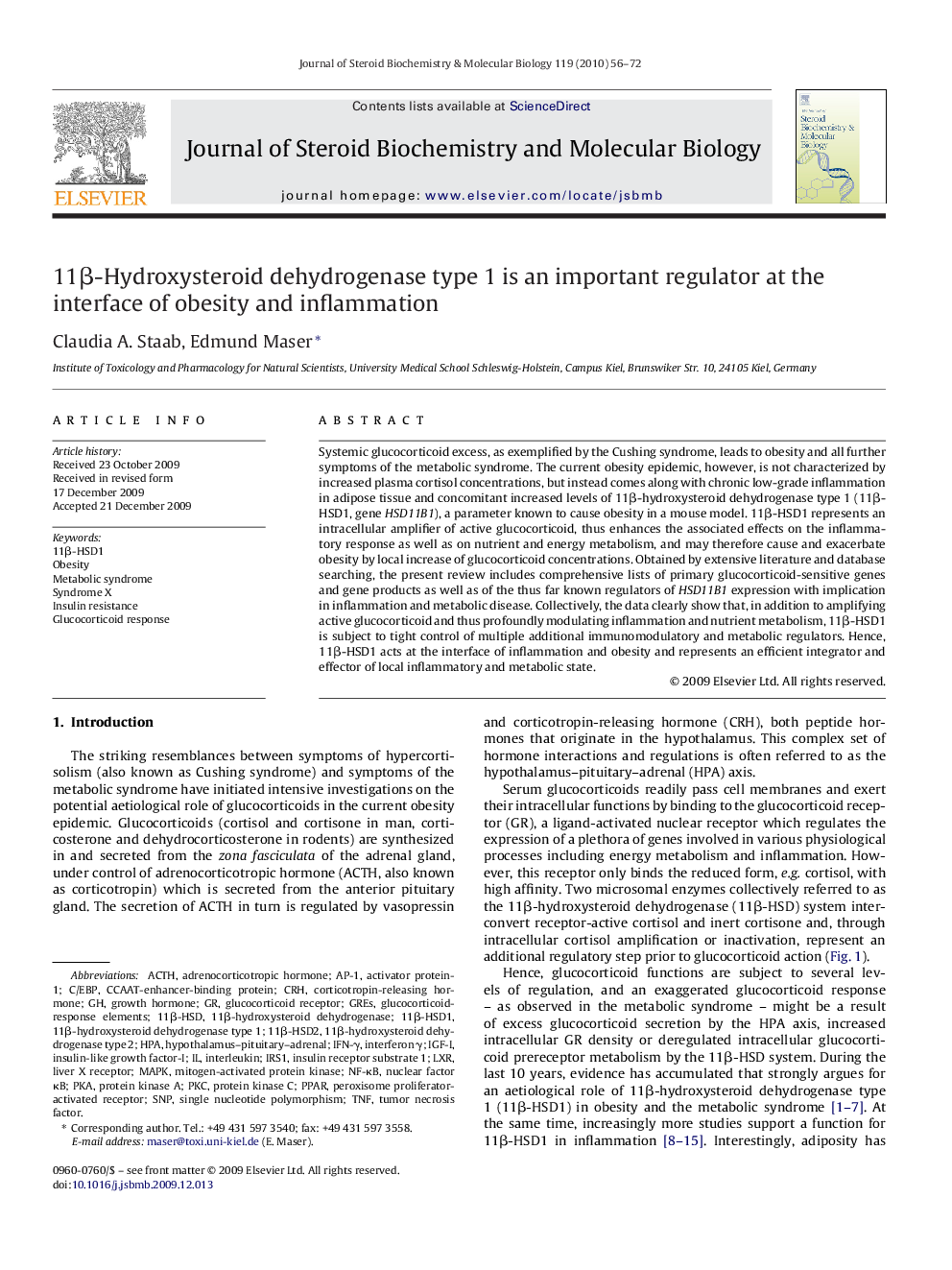 11β-Hydroxysteroid dehydrogenase type 1 is an important regulator at the interface of obesity and inflammation