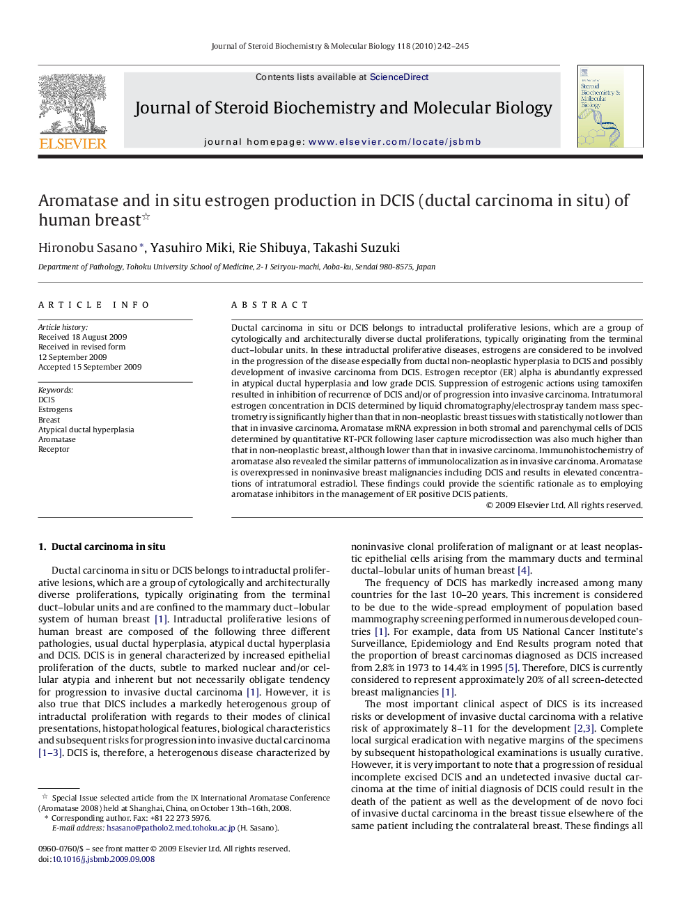 Aromatase and in situ estrogen production in DCIS (ductal carcinoma in situ) of human breast 