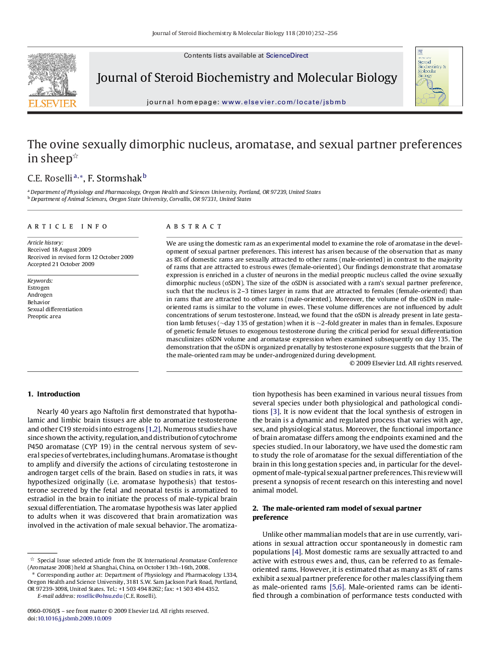 The ovine sexually dimorphic nucleus, aromatase, and sexual partner preferences in sheep 