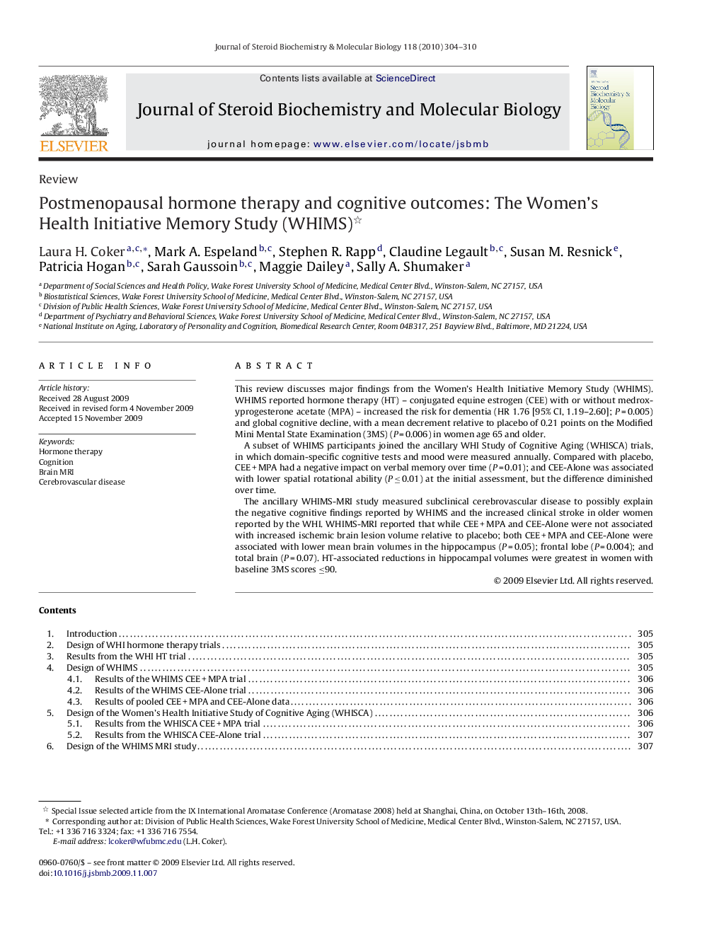 Postmenopausal hormone therapy and cognitive outcomes: The Women's Health Initiative Memory Study (WHIMS) 