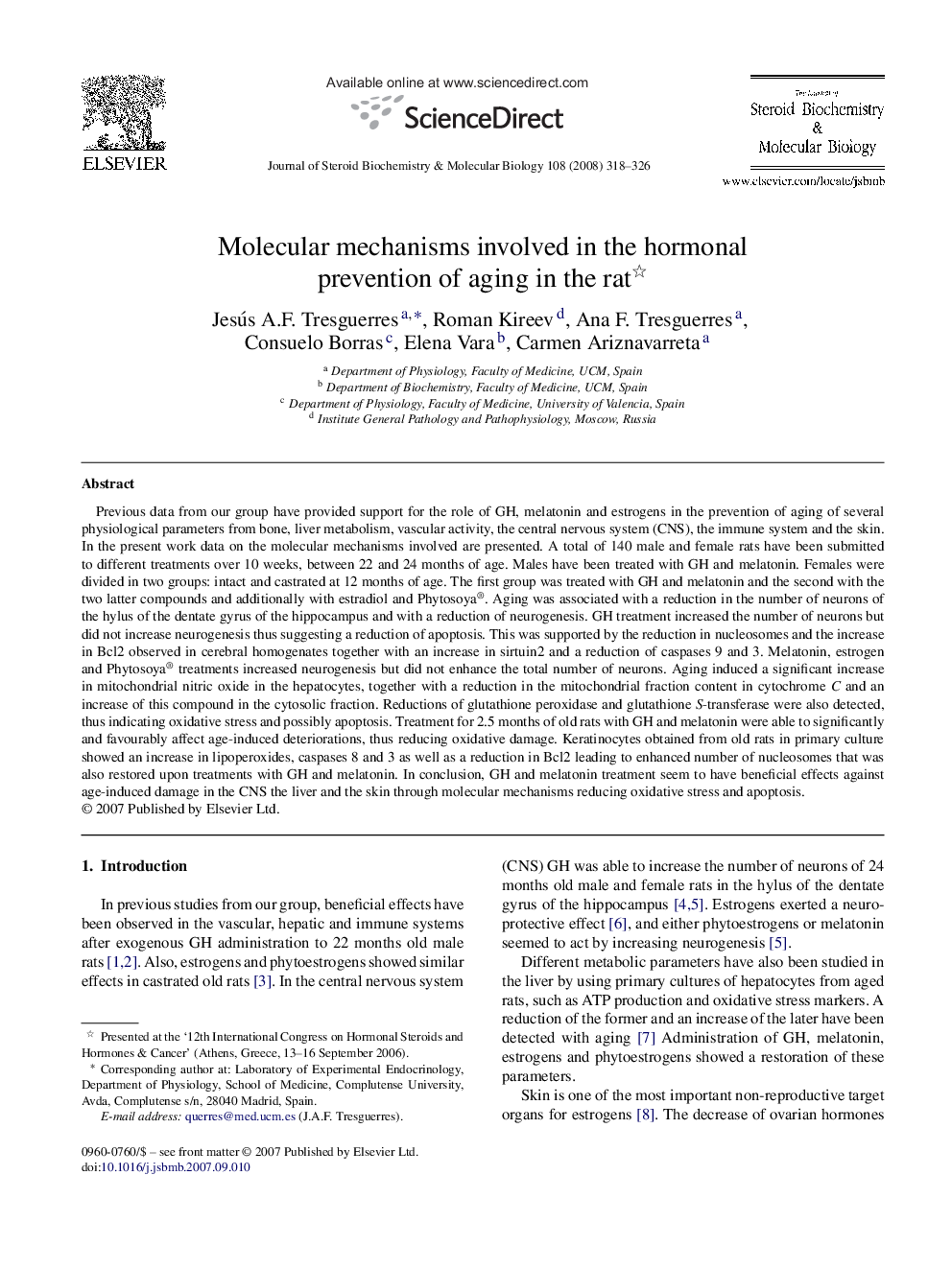 Molecular mechanisms involved in the hormonal prevention of aging in the rat 