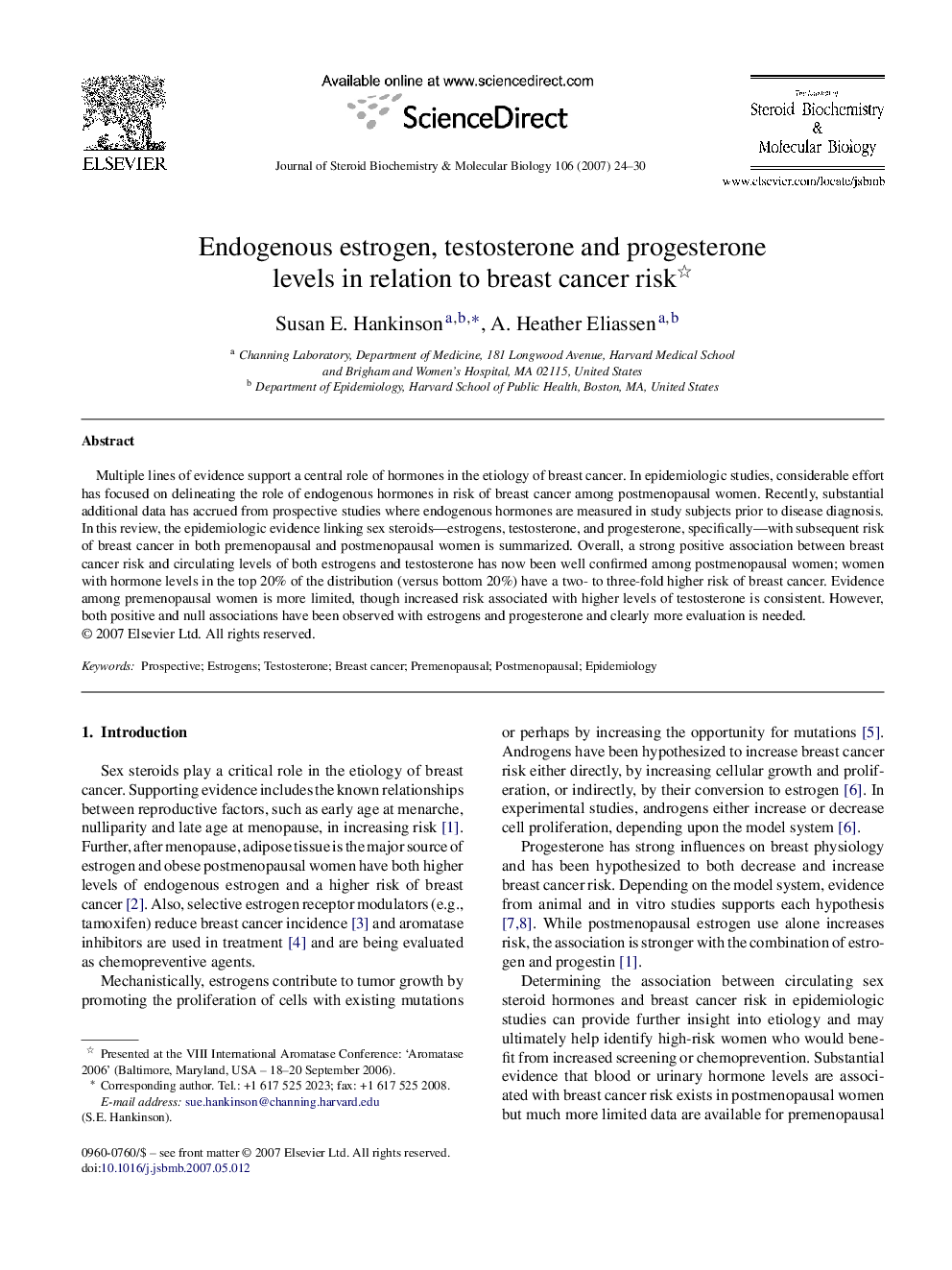 Endogenous estrogen, testosterone and progesterone levels in relation to breast cancer risk 