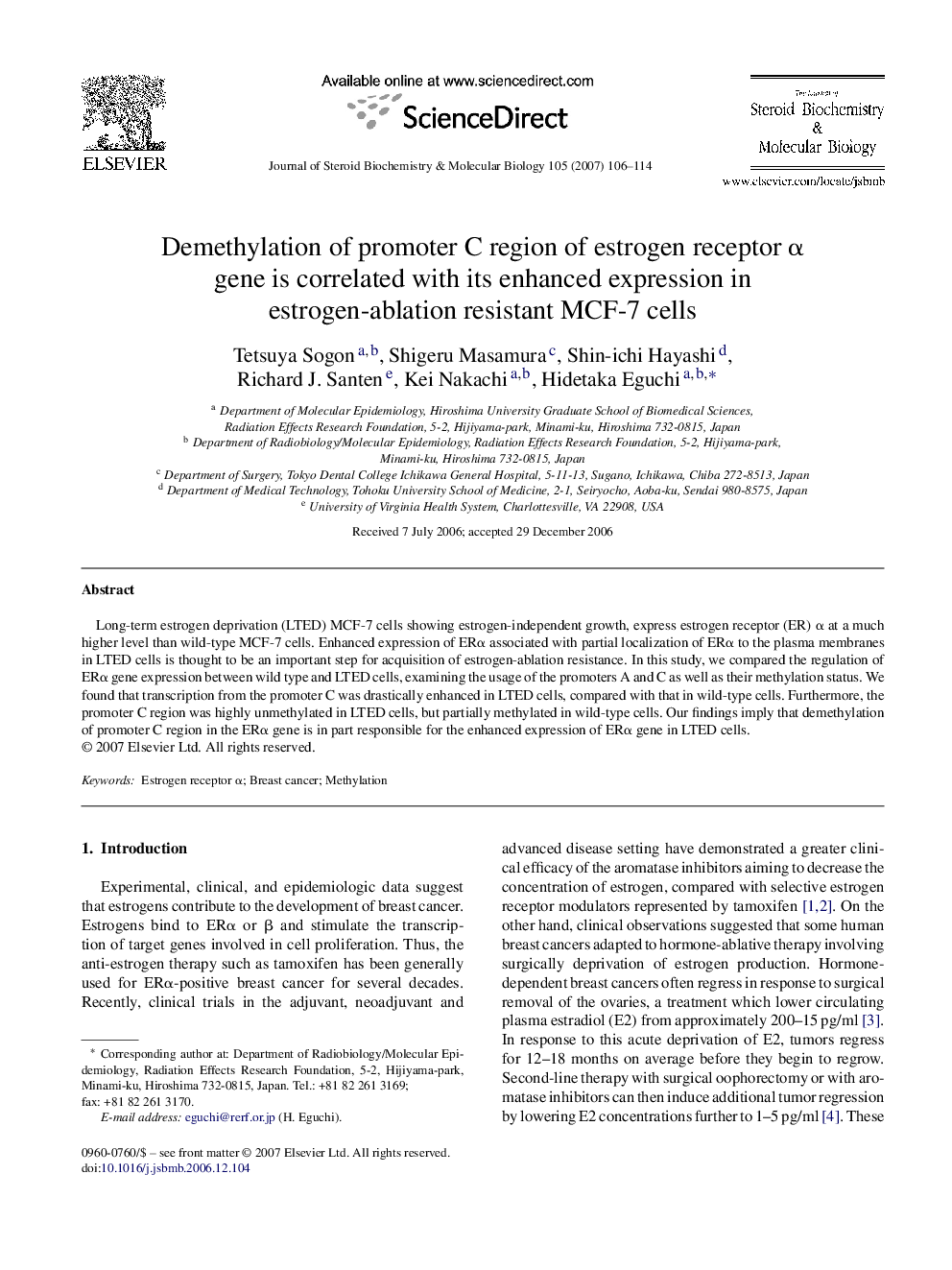 Demethylation of promoter C region of estrogen receptor α gene is correlated with its enhanced expression in estrogen-ablation resistant MCF-7 cells
