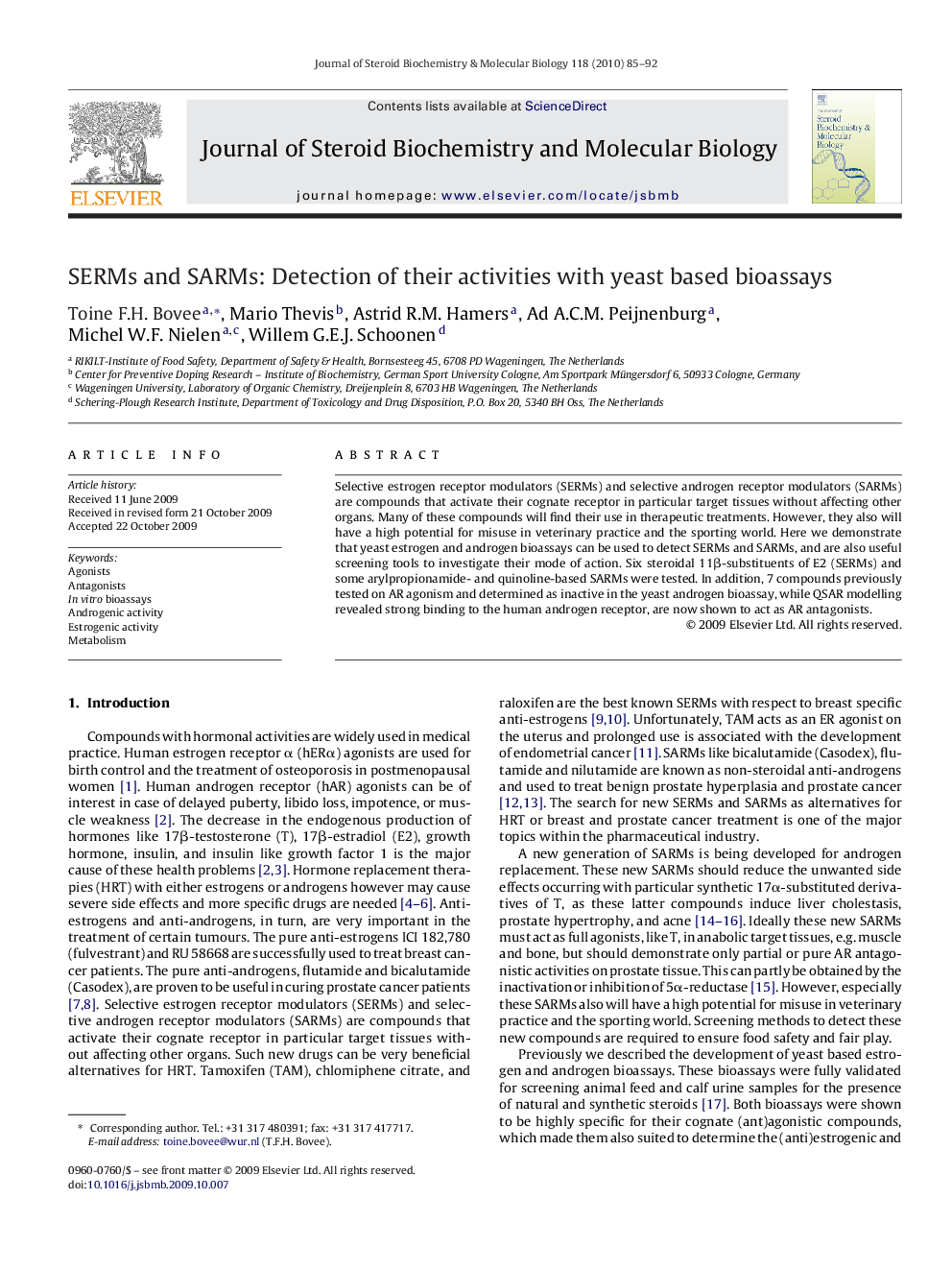 SERMs and SARMs: Detection of their activities with yeast based bioassays