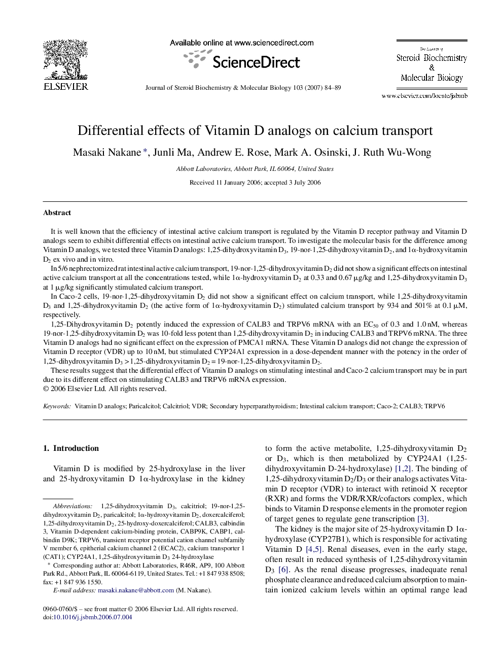 Differential effects of Vitamin D analogs on calcium transport