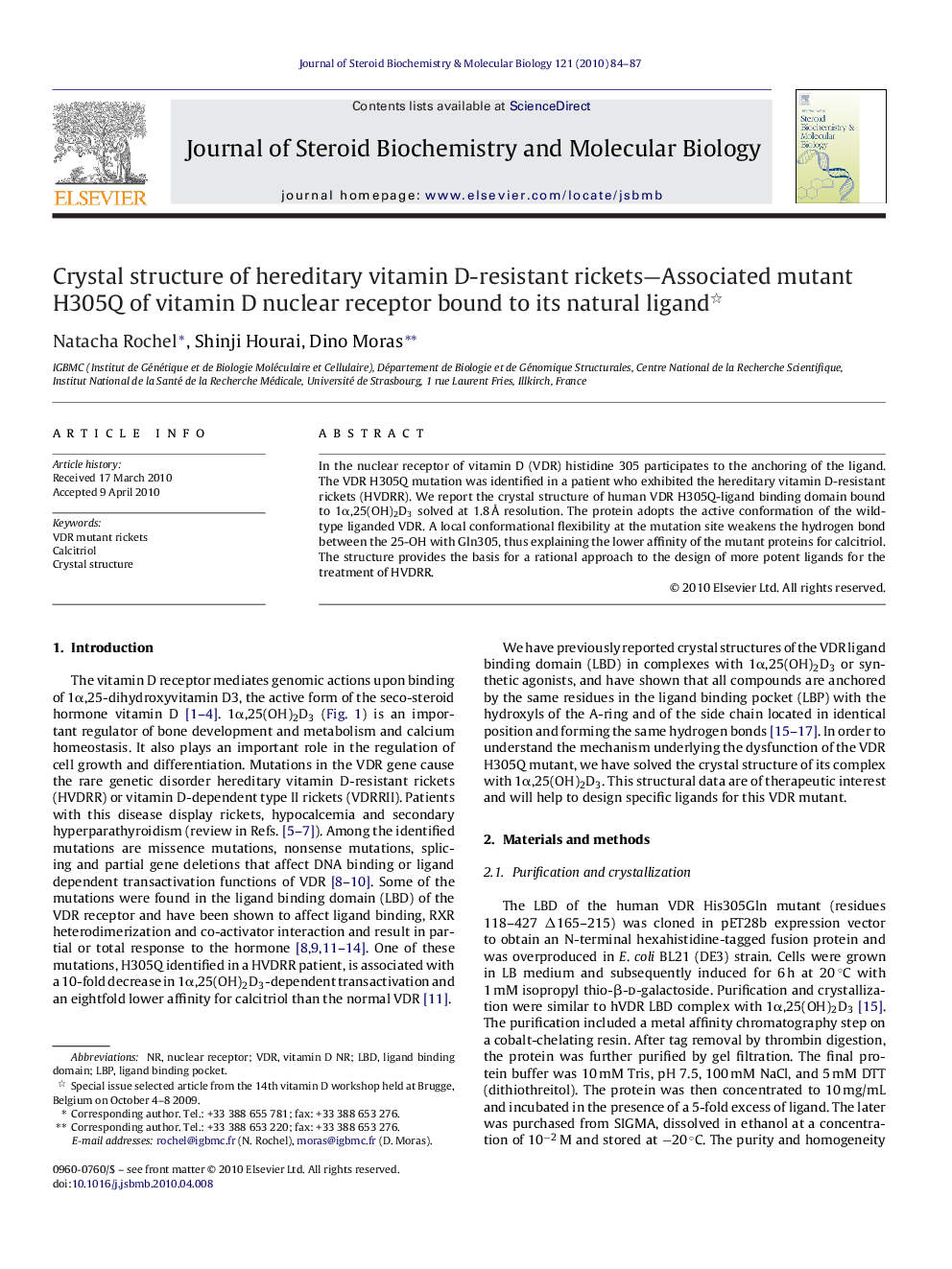 Crystal structure of hereditary vitamin D-resistant rickets—Associated mutant H305Q of vitamin D nuclear receptor bound to its natural ligand 