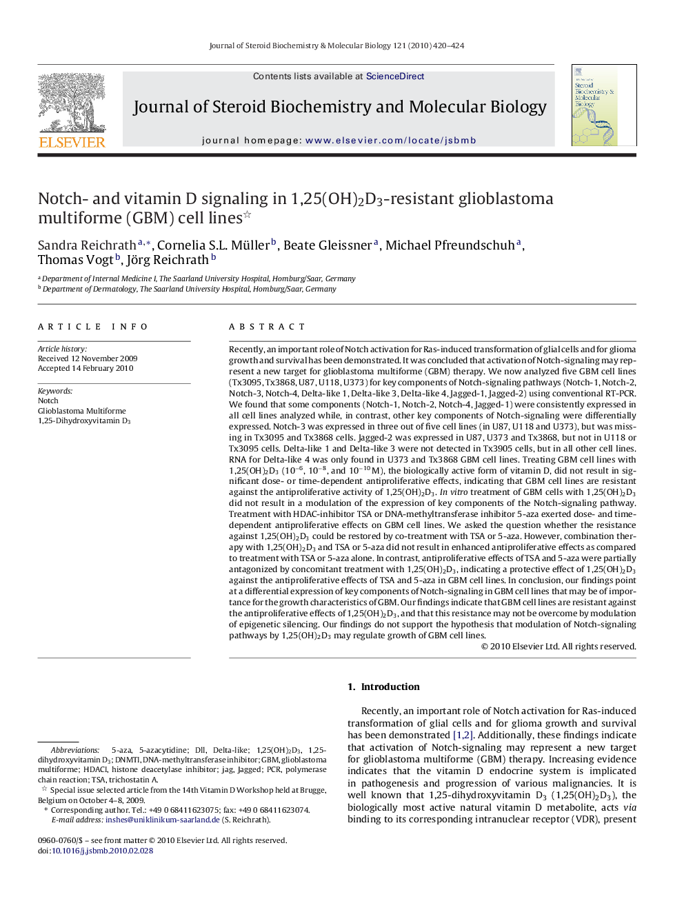 Notch- and vitamin D signaling in 1,25(OH)2D3-resistant glioblastoma multiforme (GBM) cell lines 