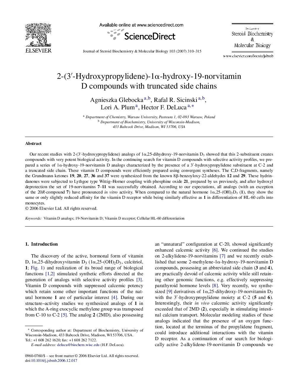 2-(3′-Hydroxypropylidene)-1α-hydroxy-19-norvitamin D compounds with truncated side chains