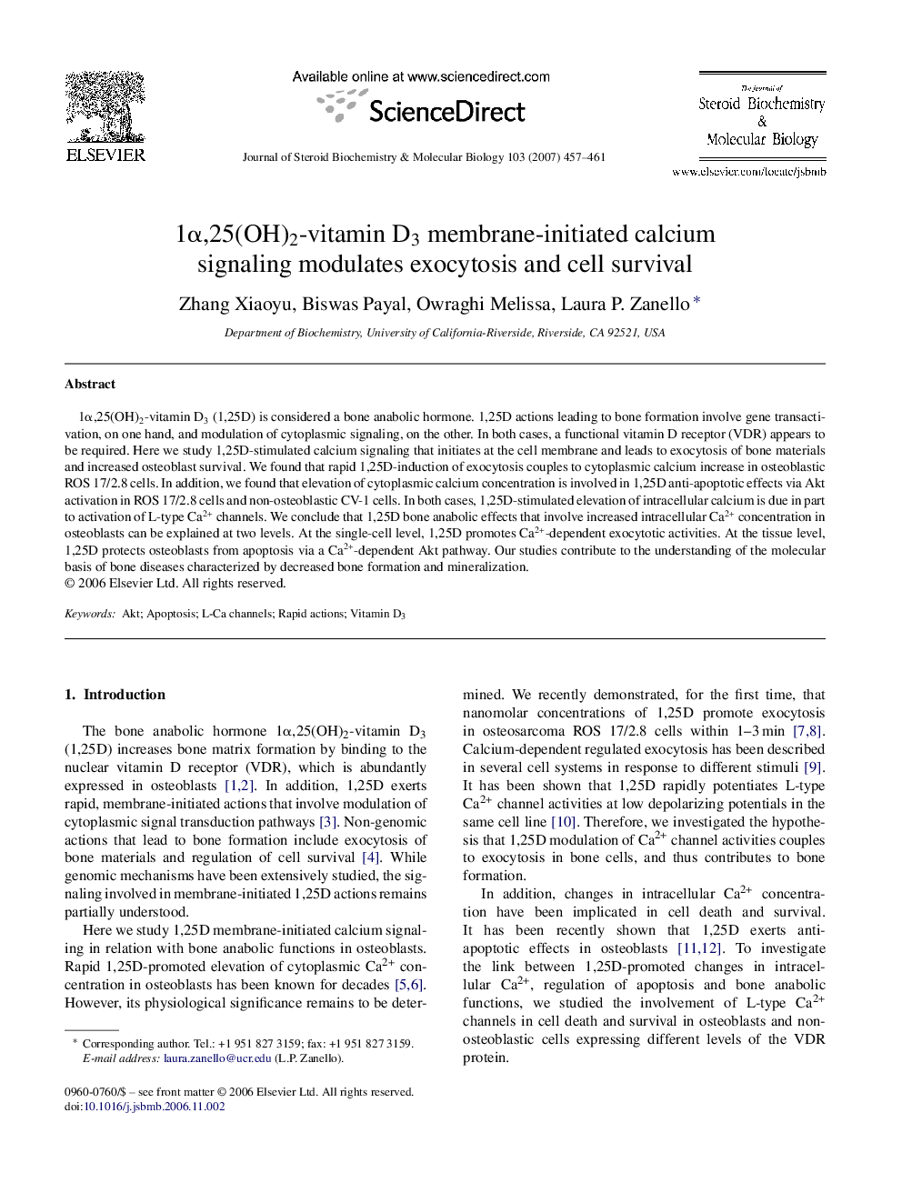 1α,25(OH)2-vitamin D3 membrane-initiated calcium signaling modulates exocytosis and cell survival