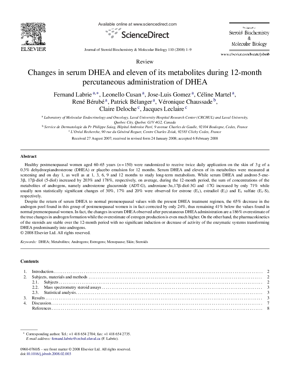 Changes in serum DHEA and eleven of its metabolites during 12-month percutaneous administration of DHEA