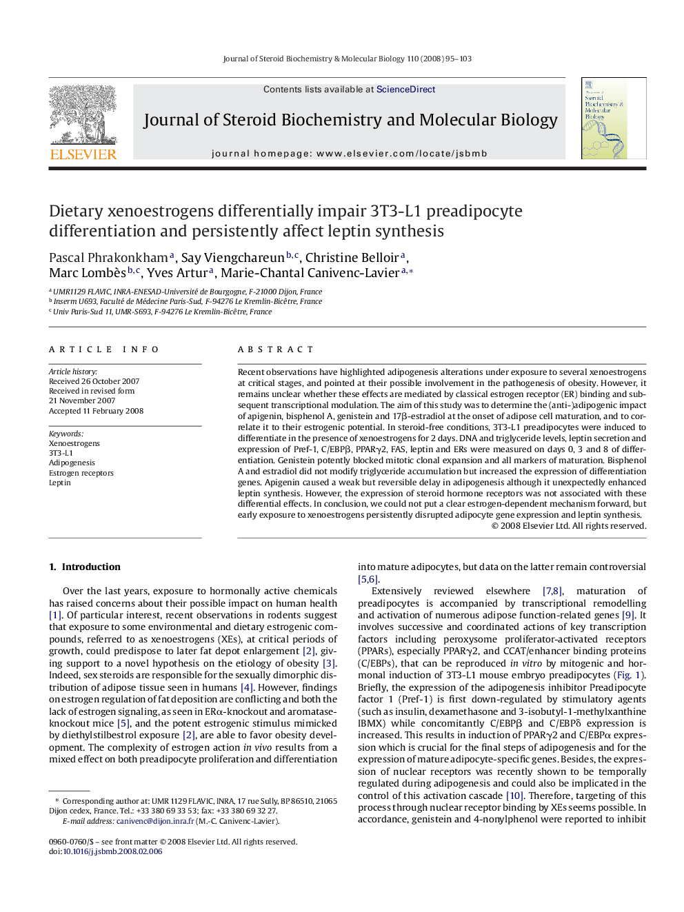 Dietary xenoestrogens differentially impair 3T3-L1 preadipocyte differentiation and persistently affect leptin synthesis