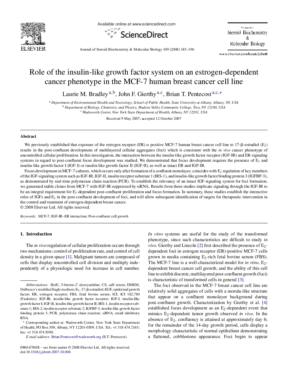 Role of the insulin-like growth factor system on an estrogen-dependent cancer phenotype in the MCF-7 human breast cancer cell line