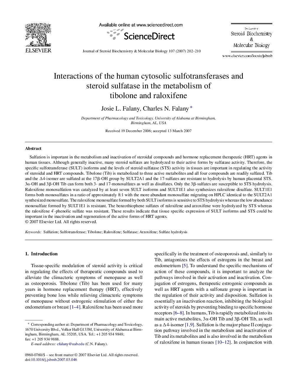 Interactions of the human cytosolic sulfotransferases and steroid sulfatase in the metabolism of tibolone and raloxifene