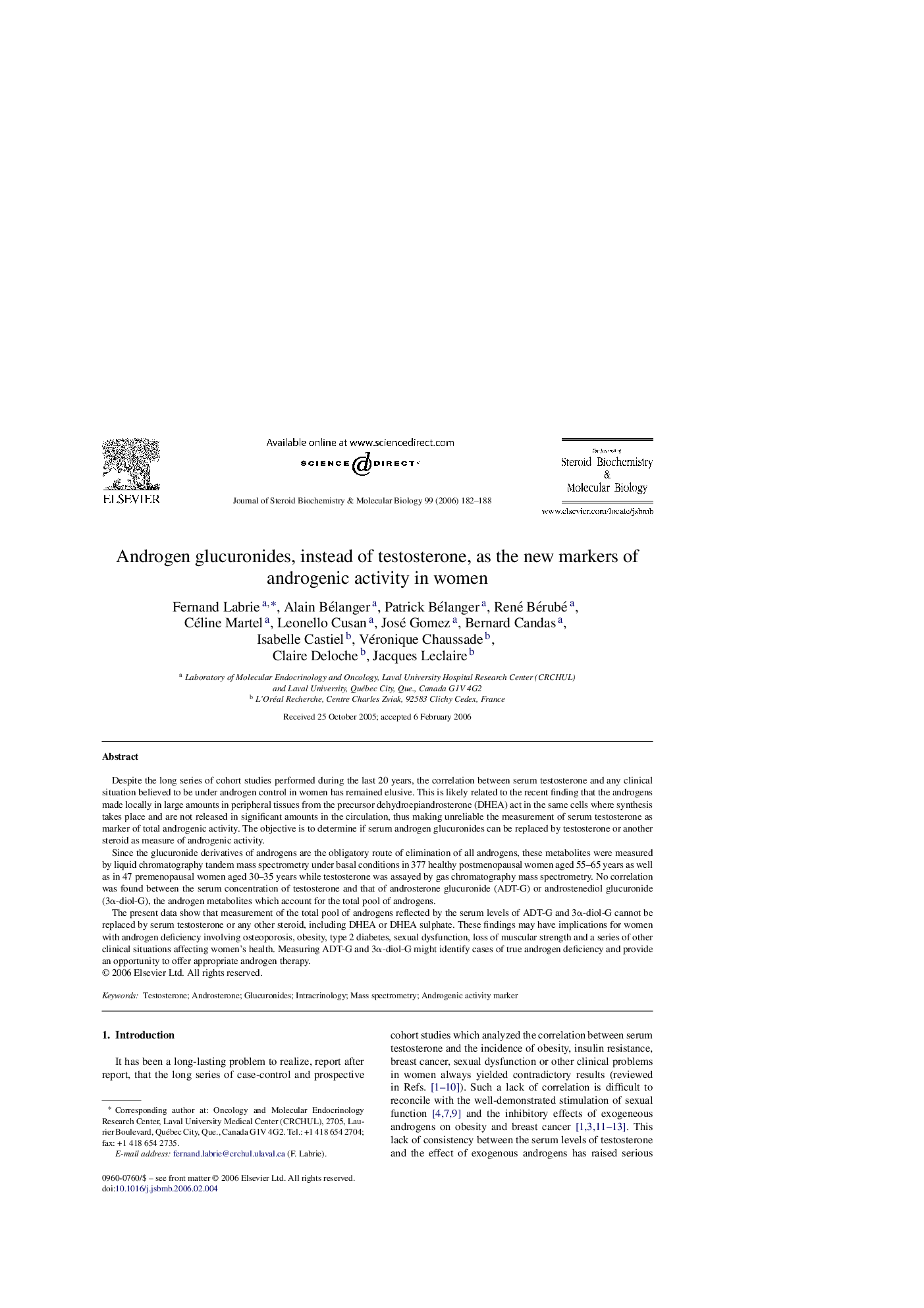 Androgen glucuronides, instead of testosterone, as the new markers of androgenic activity in women