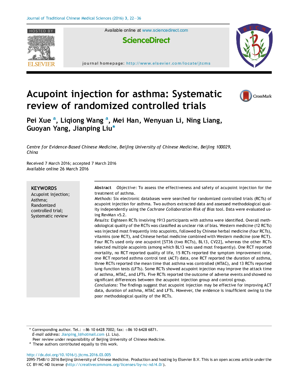 Acupoint injection for asthma: Systematic review of randomized controlled trials