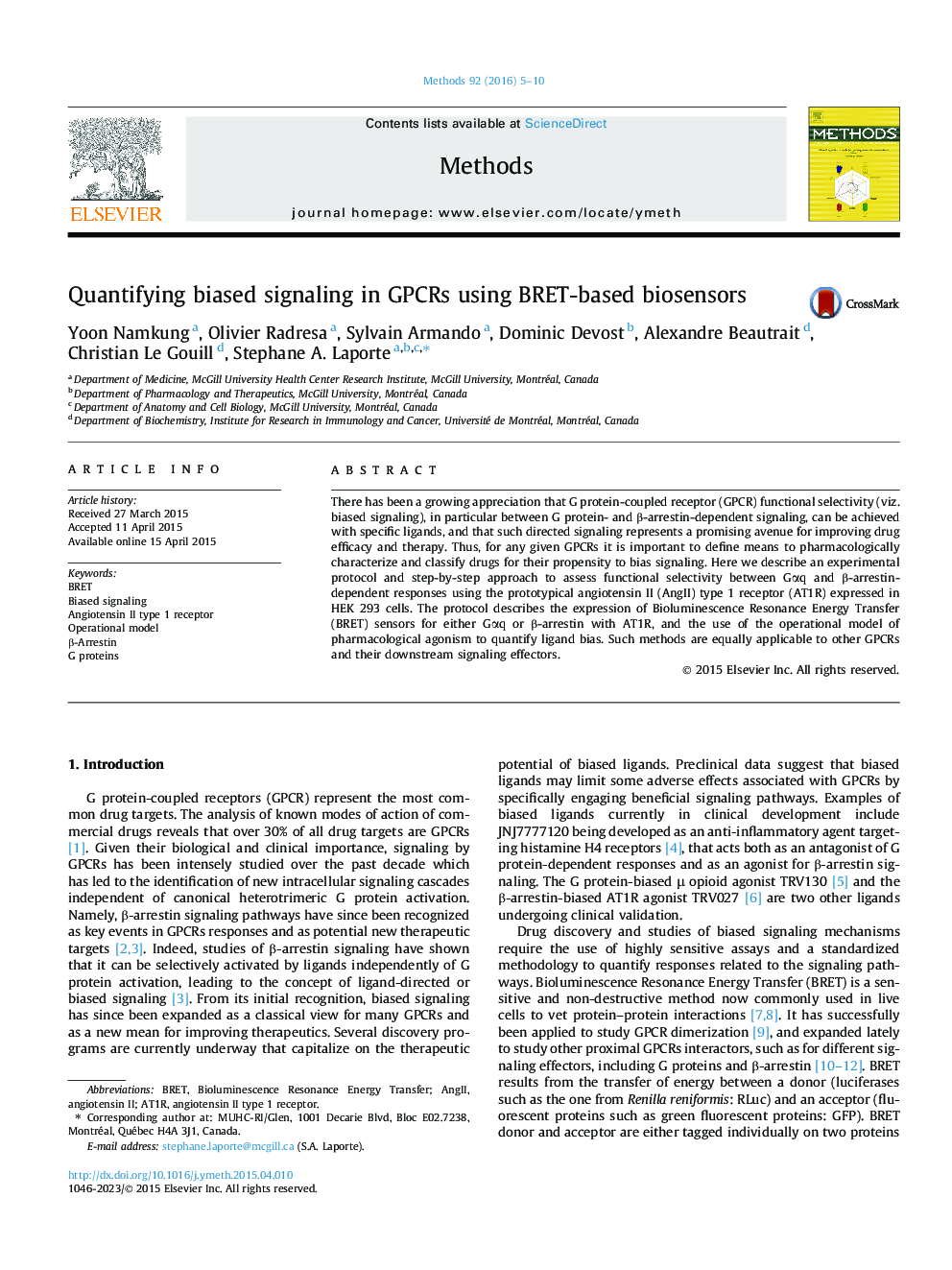 Quantifying biased signaling in GPCRs using BRET-based biosensors