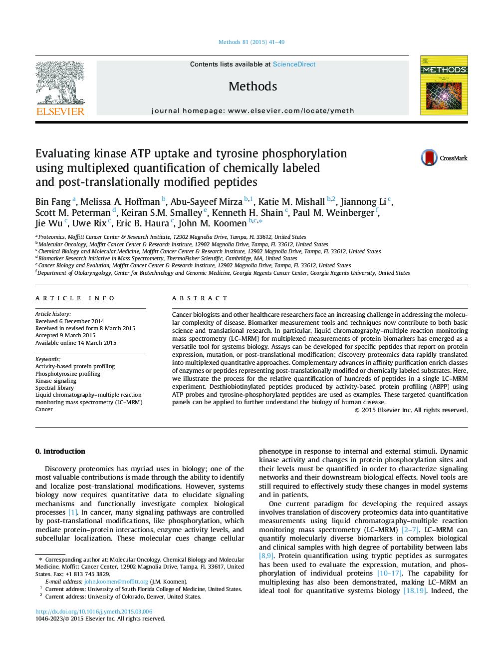 Evaluating kinase ATP uptake and tyrosine phosphorylation using multiplexed quantification of chemically labeled and post-translationally modified peptides