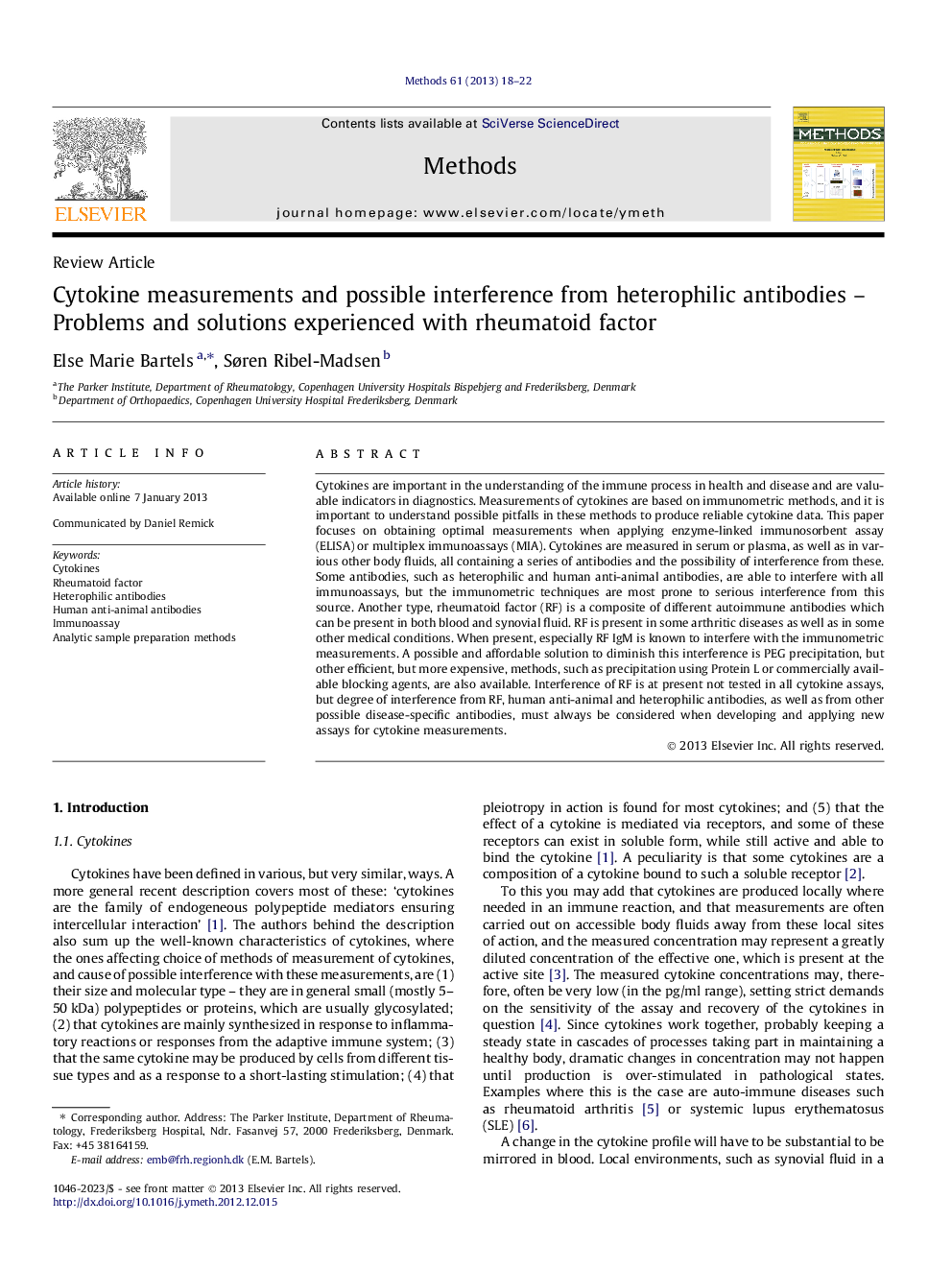 Cytokine measurements and possible interference from heterophilic antibodies – Problems and solutions experienced with rheumatoid factor