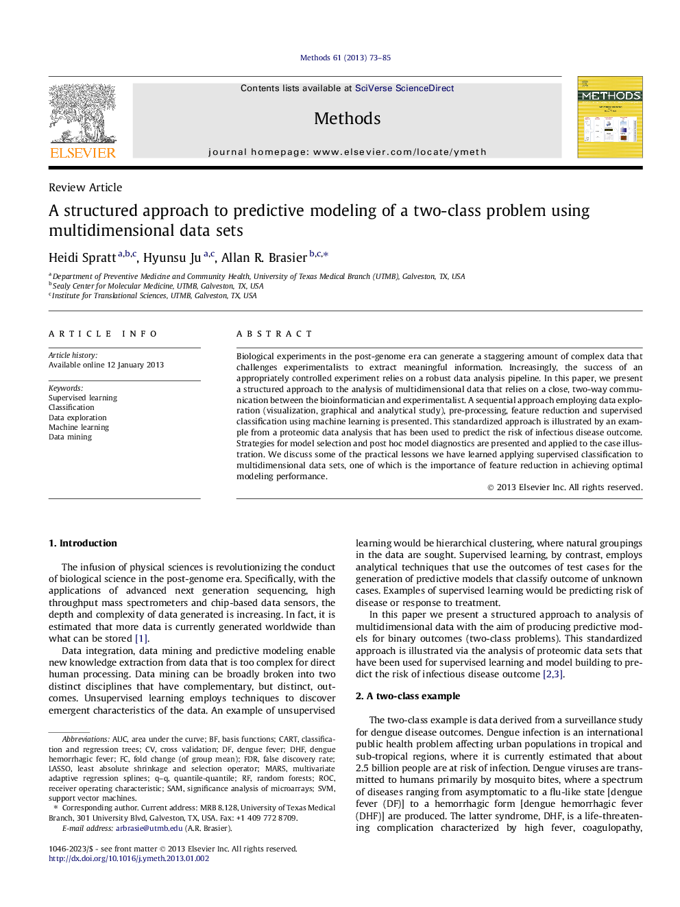 A structured approach to predictive modeling of a two-class problem using multidimensional data sets