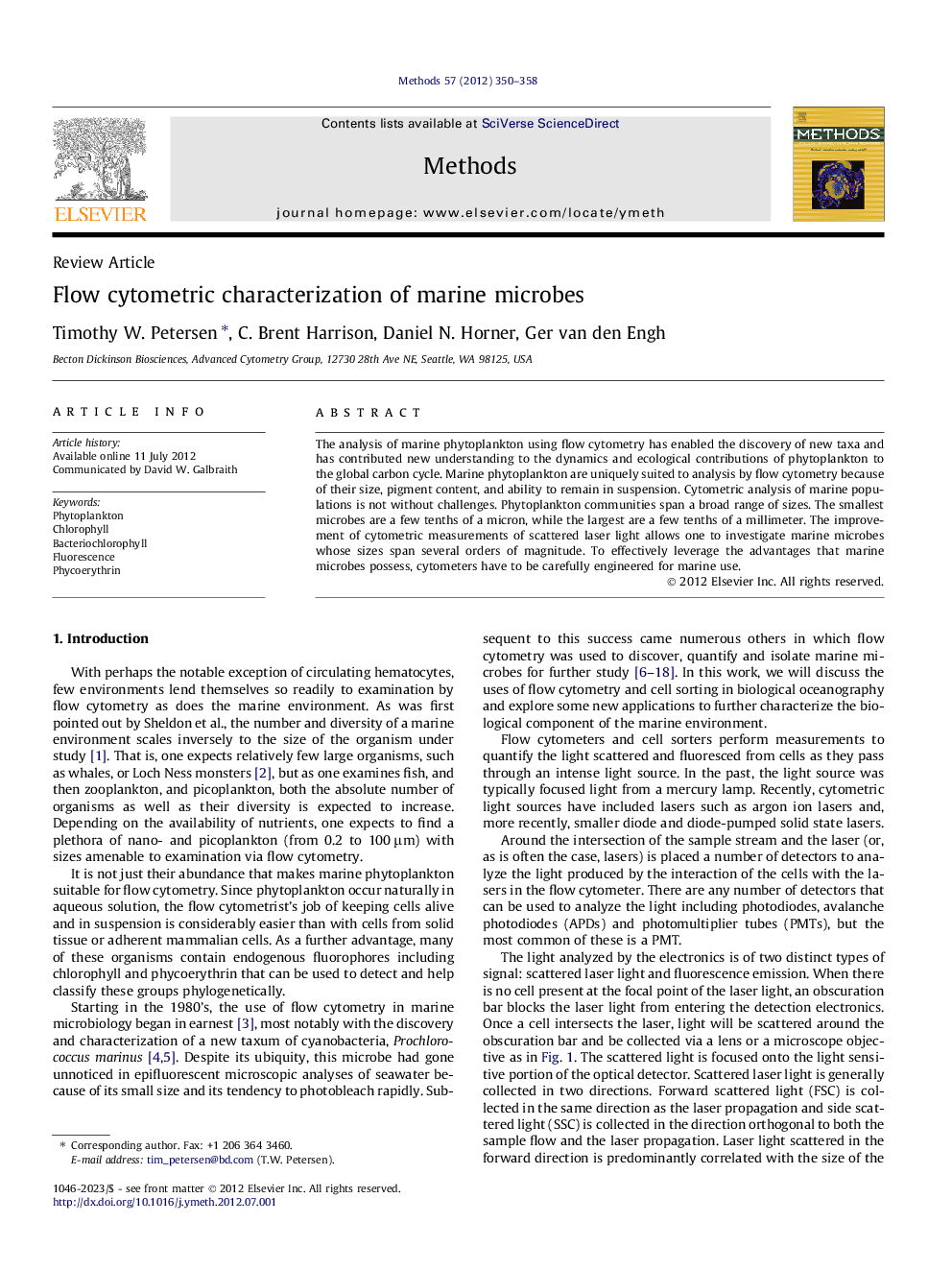 Flow cytometric characterization of marine microbes