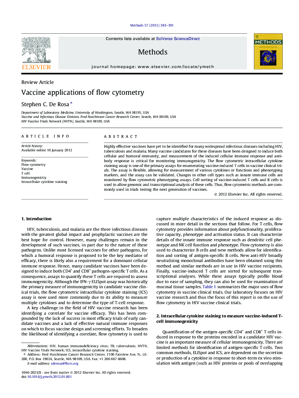 Vaccine applications of flow cytometry