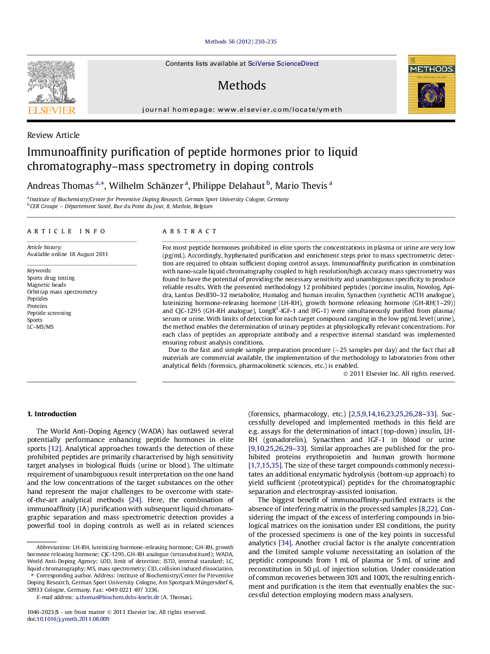 Immunoaffinity purification of peptide hormones prior to liquid chromatography–mass spectrometry in doping controls