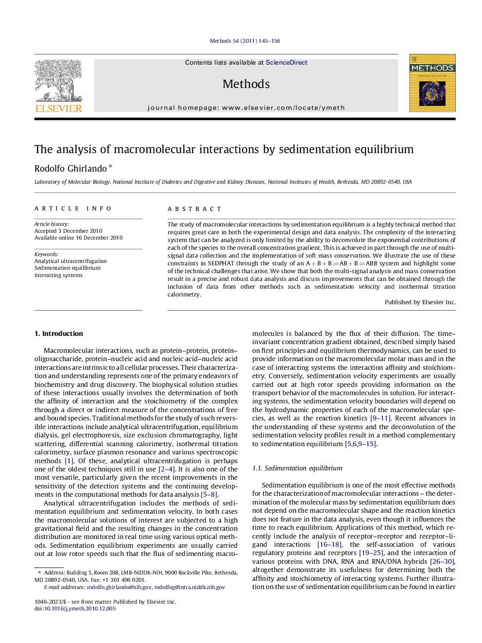 The analysis of macromolecular interactions by sedimentation equilibrium