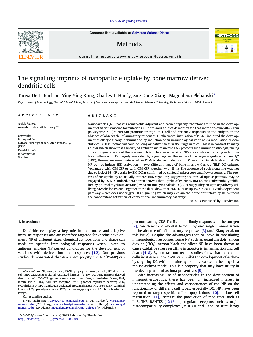 The signalling imprints of nanoparticle uptake by bone marrow derived dendritic cells