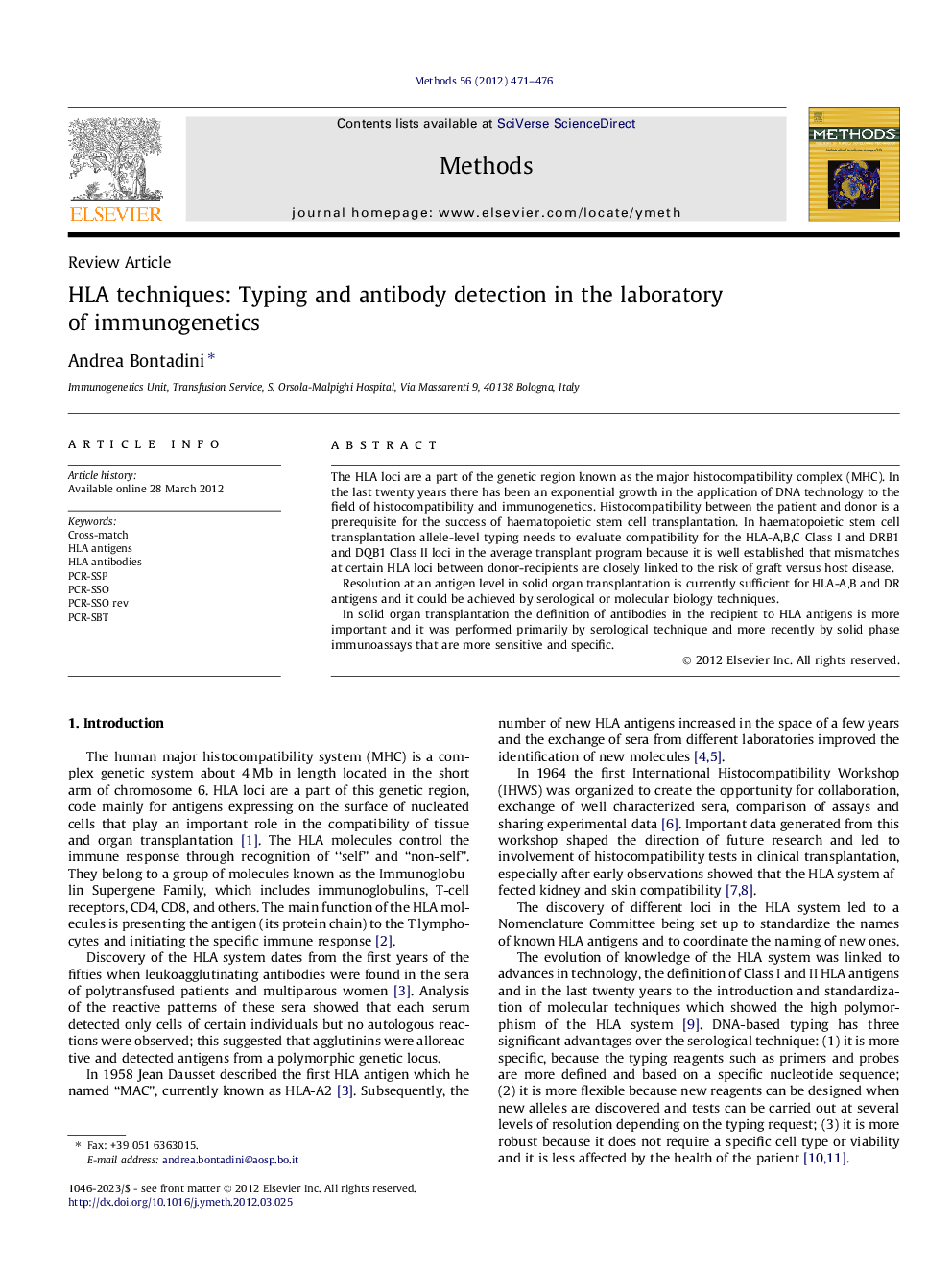 HLA techniques: Typing and antibody detection in the laboratory of immunogenetics