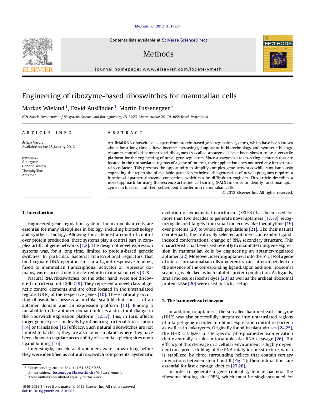 Engineering of ribozyme-based riboswitches for mammalian cells