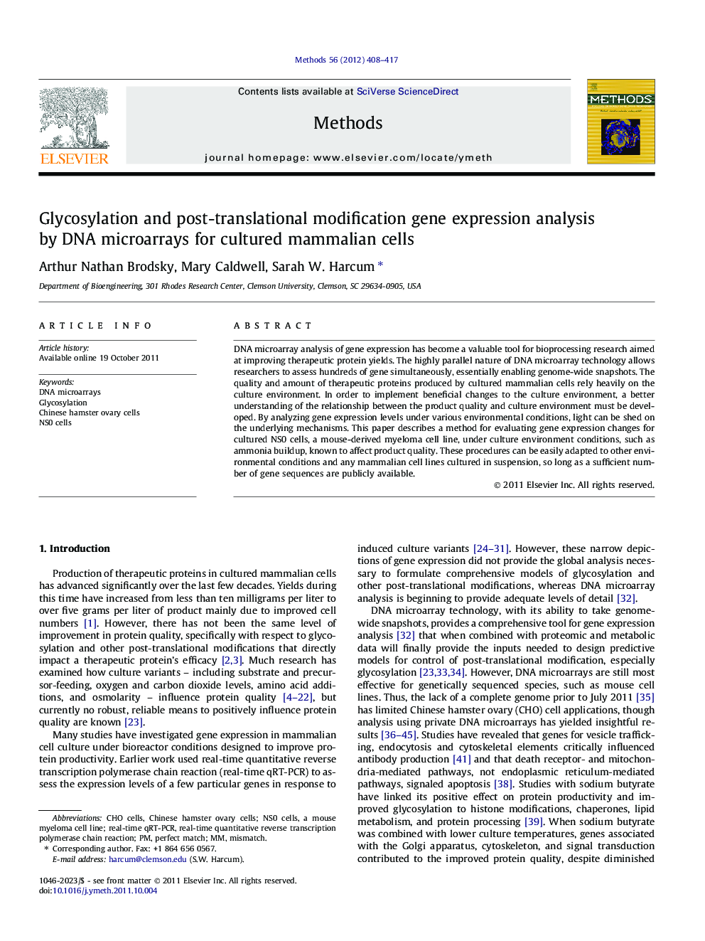 Glycosylation and post-translational modification gene expression analysis by DNA microarrays for cultured mammalian cells