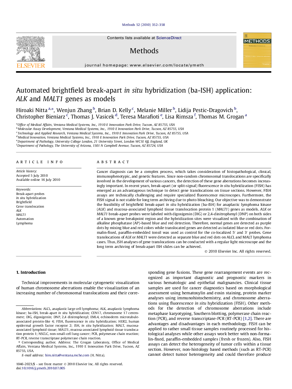 Automated brightfield break-apart in situ hybridization (ba-ISH) application: ALK and MALT1 genes as models