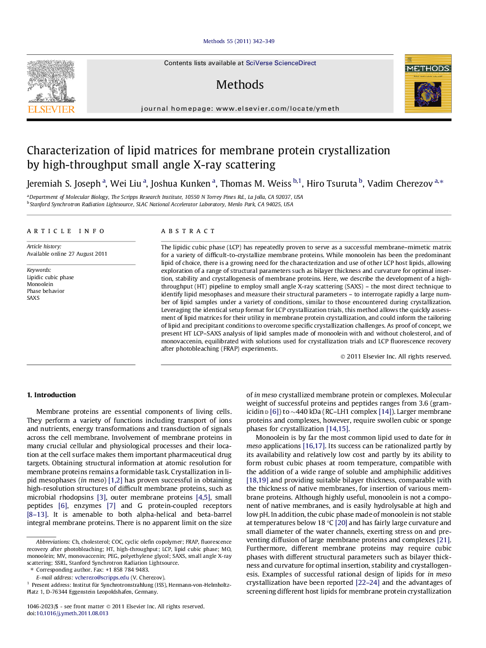 Characterization of lipid matrices for membrane protein crystallization by high-throughput small angle X-ray scattering