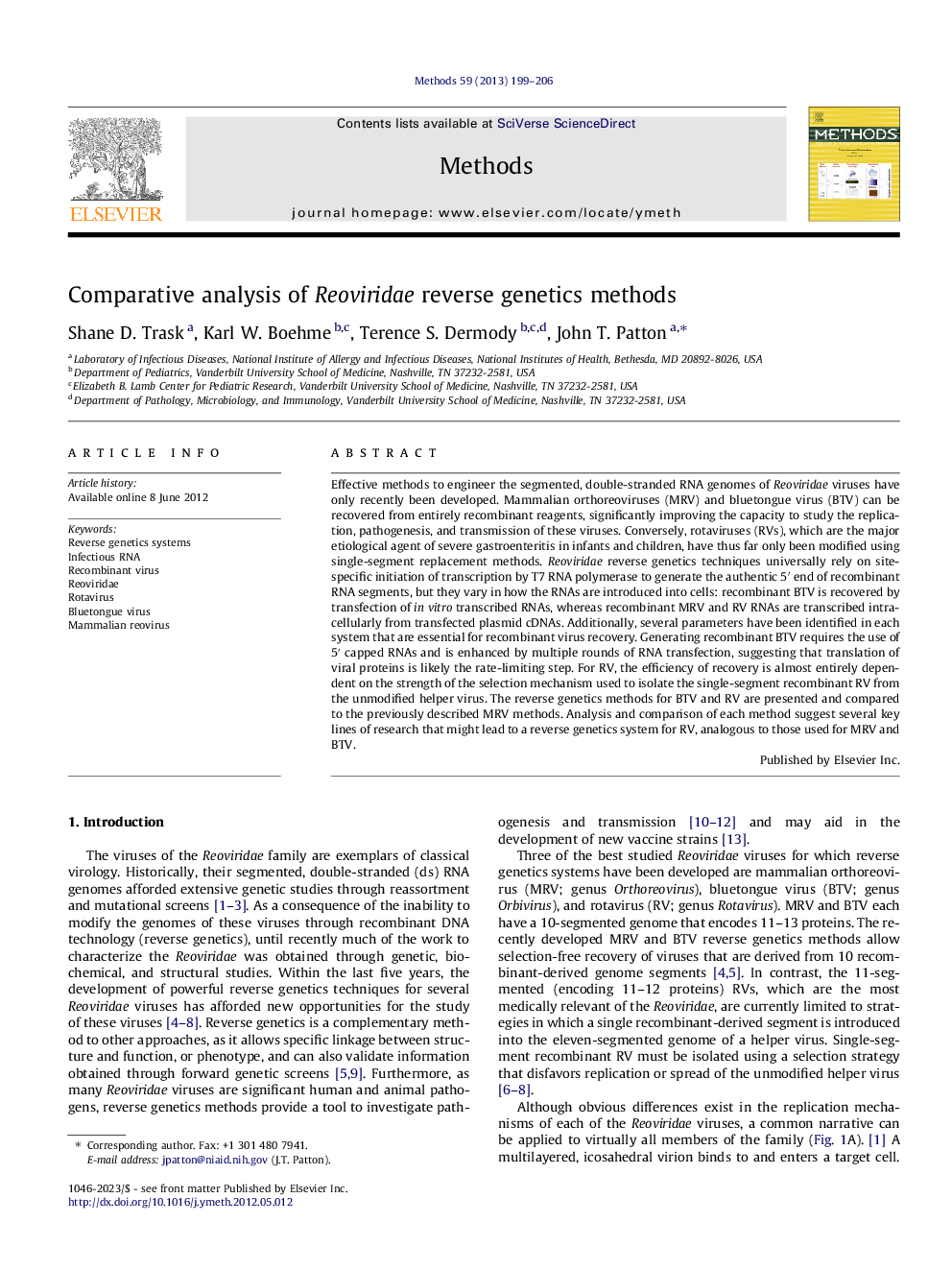 Comparative analysis of Reoviridae reverse genetics methods