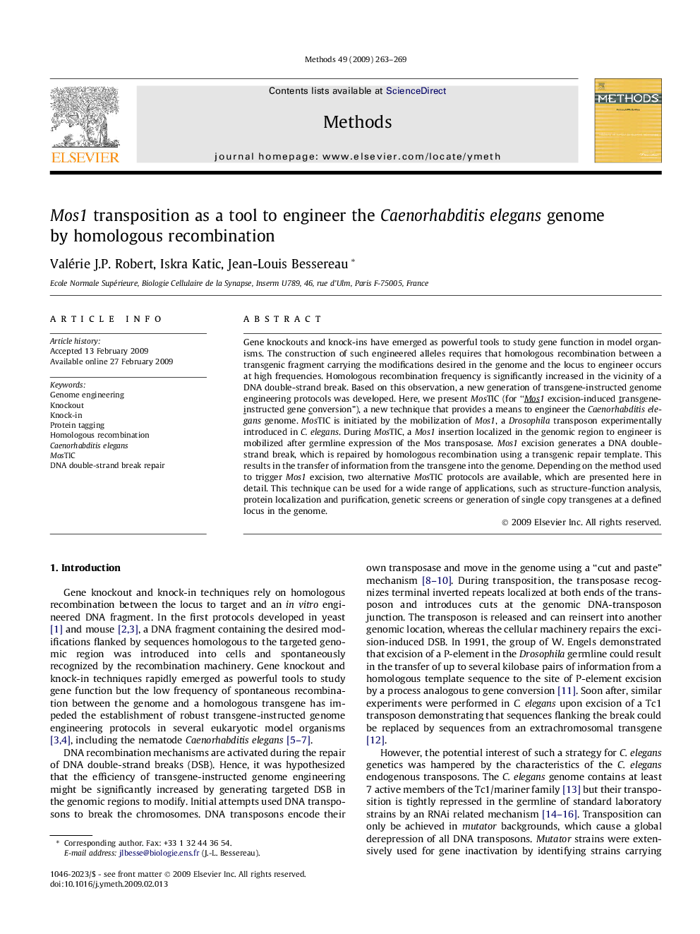 Mos1 transposition as a tool to engineer the Caenorhabditis elegans genome by homologous recombination