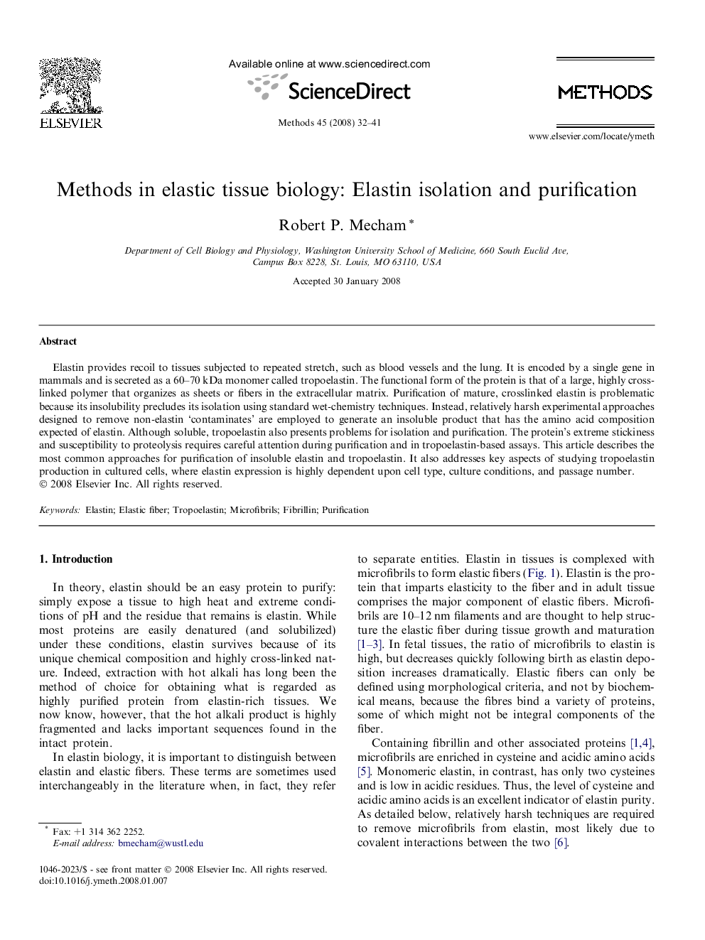 Methods in elastic tissue biology: Elastin isolation and purification