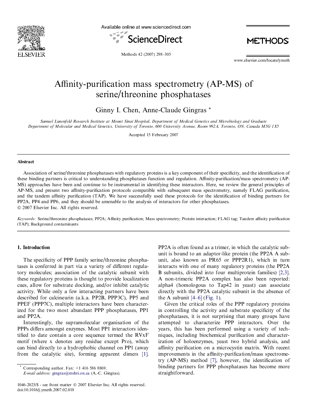 Affinity-purification mass spectrometry (AP-MS) of serine/threonine phosphatases