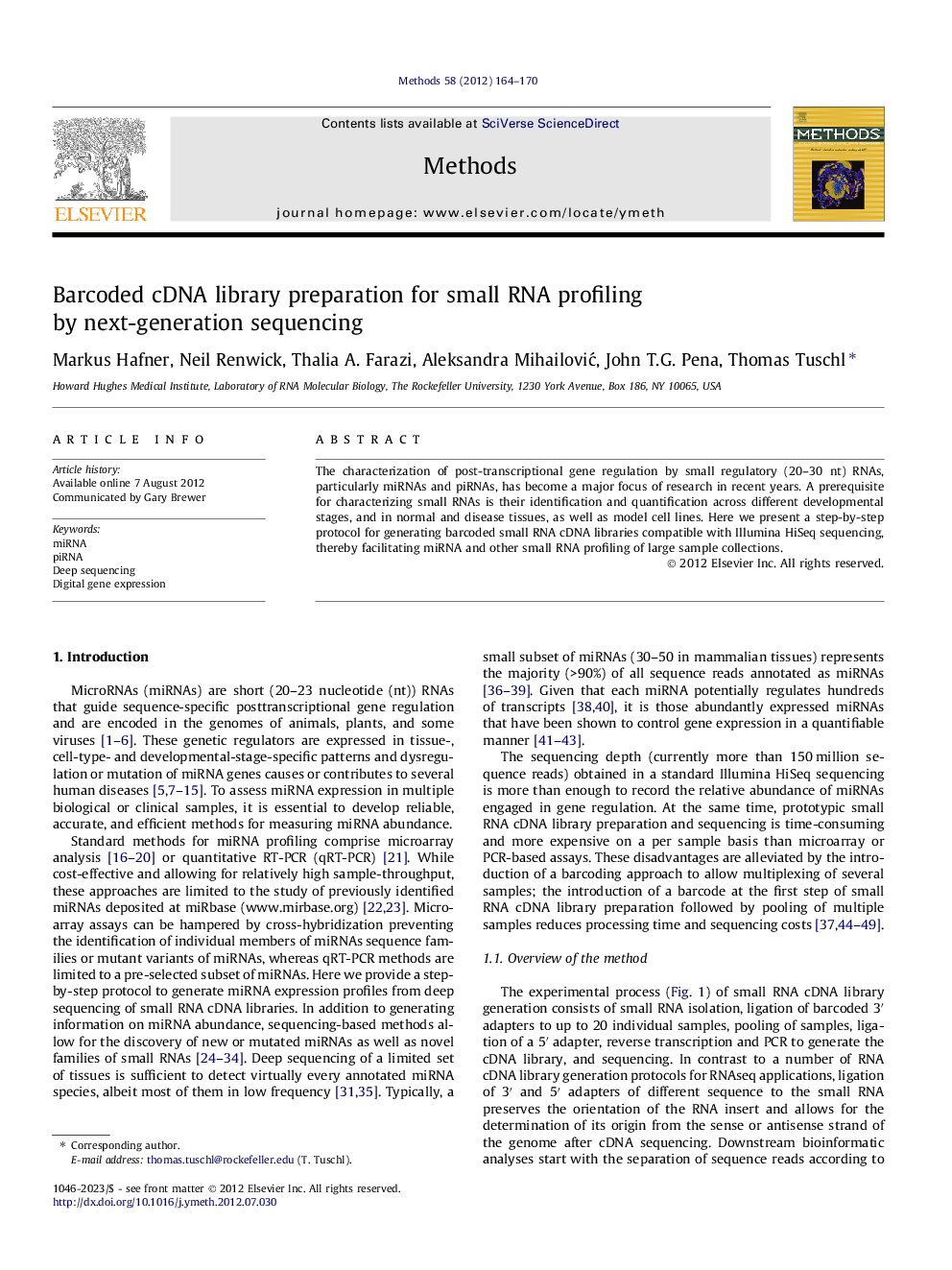 عکس صفحه اول مقاله: Barcoded cDNA library preparation for small RNA profiling by next-generation sequencing Barcoded cDNA library preparation for small RNA profiling by next-generation sequencing